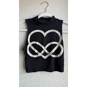 Love Culture Black Infinity Heart Graphic Crop Small Tank 2010s